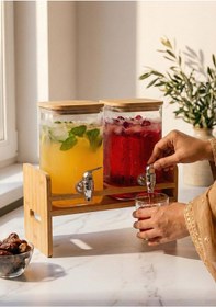 Resim Bambu 2li Borosilikat Cam Sebil, Şerbetlik, Sürahi - 2x2 Litre 