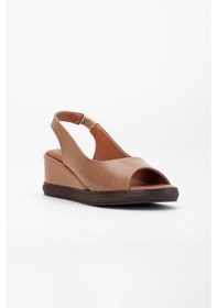 Resim Dilimler Ayakkabı Kadın Dolgu Topuklu Ayakkabı Vizon Yan Kapalı Burun Açık-4093 Vizon 