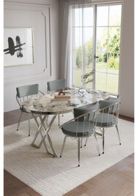 Resim Selenit Mutfak Yemek Masası Takımı- 4 Kişilik Mutfak Masa Sandalye Takımı- Mutfak Masası Takımı Beyaz Mermer 