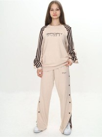 Resim Unisex Çocuk 2 İplik Çıtçıtlı Alt&üst Eşofman Takımı %100 Pamuk Rahat Kalıp-299-eşt-0006 Bej 