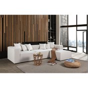 Resim DREAM GARDEN Angelo 4 Modül Kırık Beyaz Keten Köşe Koltuk Takımı 2 Puf 