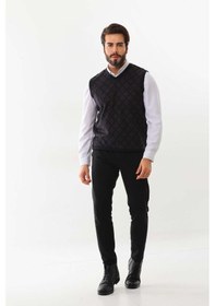 Resim Pelikan Erkek V Yaka Desenli Süveter 9614 Füme 