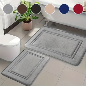Resim 2 adet Basit Geri Dönüş Hafızası Kalınlaştırılmış Süper Yumuşak Kaymaz Banyo Matı ve Emici Banyo Matı, Kaymaz ve Aşınmaya Dayanıklı, Rahat Yıkanabilir, Makinede Yıkanabilir, Soyucu Olmayan Banyo Matı, Yumuşak ve Rahat, Çok Uyumlu Çeşitli Ev Dekorasyonları için 