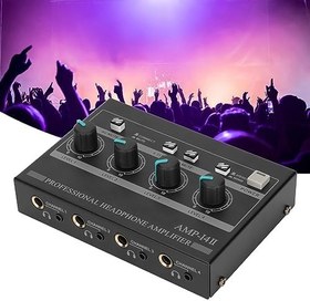 Resim 100-240 V 4 kanallı stüdyo kulaklık amplifikatörü Siyah 