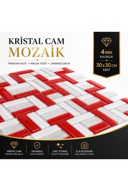 Resim maycollection Mutfak Tezgah Arası Kırmızı Beyaz Gümüş Simli 4 Mm Kristal Cam Mozaik (1 M2) 1 Kutu = 1 M2 Fiyatıdır 