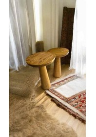 Resim Simillo Doğal Masif Ahşap Yan Sehpa Seti 2 Li Koyu Ceviz Renkli Zigon Ve Fiskos Sehpa - Dekoratif Çiçeklik Koyu Ceviz 