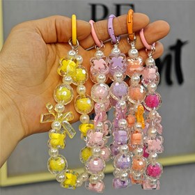 Resim Şanslı Dört Yapraklı Çiçek Anahtarlık ile Yeni Bowknot Boncuklu Telefon Zinciri, Güzel Bir Aksesuar Sırt Çantası için. 