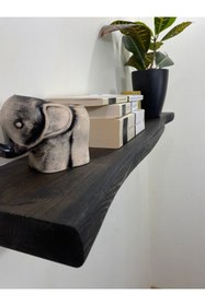 Resim O&A WOOD Doğal Ahşap 90 Cm Ahşap Duvar Rafı, Kütük Duvar Rafı, Masif Dekoratif Raf, Siyah 