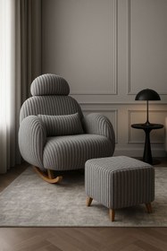 Resim ÜNKAY Premium Çizgili Sabit Başlıklı Sallanır Berjer & Emzirme Koltuğu ve Puf 
