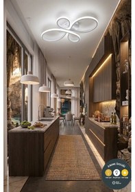 Resim Liya Tasarım Beyaz Led Plafonyer Avize - 3 Renk Işıklı Ayarlanabilir Modern Aydınlatma 