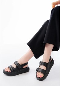 Resim İdimilla 24413-572 Siyah Günlük Dolgu Topuk Toka Aksesuarlı Kadın Sandalet Çok Renkli 