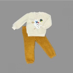 Resim 1-2-3 Yaş Toplu Köpek Nakışlı Kuzu Kumaş Sweat Pantolonlu Uzun Kollu Kız Erkek Bebek Takımı Hardal HARDAL 