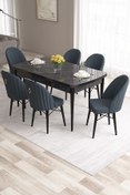 Resim Canisa Roz Serisi 80x132 Mdf Açılabilir Siyah Mermer Desen Masa Takımı 6 Antrasit Sandalye 