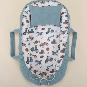 Resim Babynest ve Yastık - Çift Taraflı - Petrol Mavisi Petek - Araçlar 