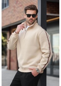 Resim Madmext Bej Fermuarlı Yarım Balıkçı Yaka Erkek Sweatshirt E7164 Bej 