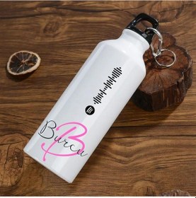 Resim Kişiye Özel Spotify Tasarımlı Kancalı Alüminyum Beyaz Su Matarası - 600mlt 