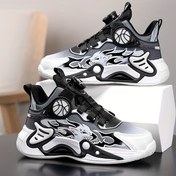 Resim Erkek Çocuk Basketbol Ayakkabıları - Döner Kilitli Orta Boy Sneaker, Tutuşlu EVA Taban - Siyah/Gri Spor Ayakkabılar, Çocuk ve Gençler İçin Dayanıklı PU Üst, Sahne, Koşu ve Günlük Kullanım - Büyük Bedenler & Büyüyen Ayaklar için Uygun, Aktif Çocuk Ayakkabısı, Sportif Görünüm, Güvenli Kalıp, Atletik Ayakkabı 
