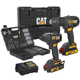 Resim Cat DXK201 18Volt/2.0Ah Li-ion Çift Akülü Kömürsüz Profesyonel Şarjlı Darbeli Matkap - DX7030 - DA01903 Kombo Set 