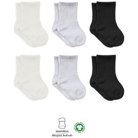 Resim Bistyle Basic 6'lı Penye Düz Soket Çorap Bs6002 Ekru Gri Siyah 001 