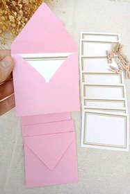 Resim Emtory Home Pembe 20 Adet Mandallı Zarflı Not Kartı Seti- Hediye Kartı - Tebrik Kartı (9x7 - 8,5x6) 