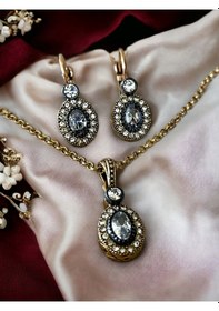 Resim Oval Kesim Zirkon Taşlı Set Beyaz 