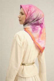 Resim Armine Çiçek Desenli Saf İpek Twill Eşarp 9310d 84 Pembe 