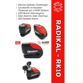 Resim RK10 Dövme Çelik Onaylı Motosiklet Disk Kilit Alarmı 120DB Güçlendirilmiş Su Geçirmez Kilit 