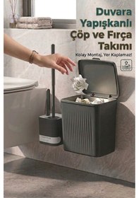 Resim Banyo Çöp Kovası Ve Klozet Fırçası Duvara Yapıştırmalı Antrasit Fırça Antrasit-antrasit 