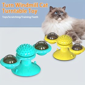 Resim Etkileşimli Yel Değirmeni Kedi Oyuncağı - 1 adet, Oynak Kediler için İlginç Dönen Tasarım, Bağ Kurma ve Egzersiz Güçlendirir 