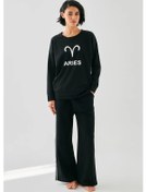 Resim Giyim Kadın Siyah Koç Burcu Oversize 2 İplik Eşofman Ev Giyim Takımı Siyah Koç 