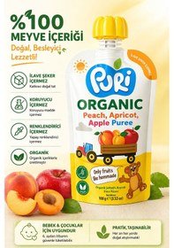 Resim Organic %100 Organik Meyve Püresi Şeftali - Kayısı - Elma 100 G İlave Şekersiz 