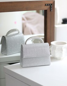 Resim Moom Bag Kadın Simli Silver Taş Tutma Detaylı Abiye Omuz Çantası 