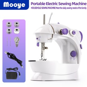 Resim Mooye DC202A Mor Taşınabilir Dikiş Makinesi - LCD Ekran, Gece Lambası ve Ayak Pedali Kontrolü ile Kompakt Tasarım, Ev DIY El Sanatları için USB Şarj, Doğum Günleri ve Tatiller için İdeal Hediye, Mini Dikiş Makinesi, Tatil Hediye Aracı, Dekoratif Dikiş Makinesi, Kolay Kullanım Makinesi 