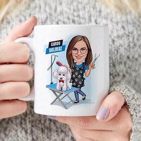 Resim Köpek Kuaförü Kadın Karikatürlü Kupa Bardak 