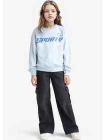 Resim Defacto Kız Çocuk Relax Fit Bisiklet Yaka Baskılı Sweatshirt E6760a825aube216 Mavi 