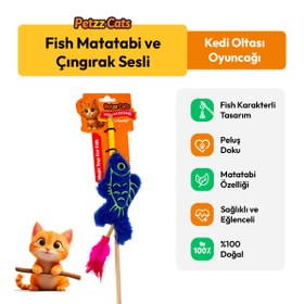 Resim PetzzCats Fish Matatabi ve Çıngırak Sesli Kedi Oltası Oyuncağı Mavi 42 Cm 