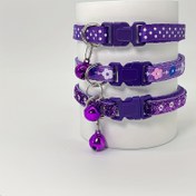 Resim 3 adet Ayarlanabilir Kedi Kemerleri, Zil Kolye, Mor ve Pembe Lazer Baskı, Dayanıklı Polyester Kedi ve Küçük Köpekler için Kedi Aksesuarları | Eğlenceli Tasarım | Ayarlanabilir Kemerler, Kedi Aksesuarı, Pilsiz 
