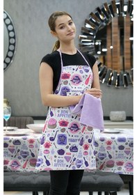 Resim Damla Sıvı Geçirmez Masa Örtüsü Ve Mutfak Önlüğü Seti Runner Masa Örtüsü Modelleri Lila 