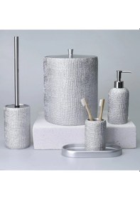 Resim By Selim Natural Gümüş 5 Parça Polyester Banyo Seti Gümüş 