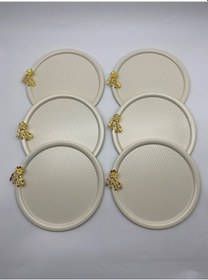 Resim 6'lı Japon Güllü Yuvarlak Krem Çay Ve Kahve Sunum Tepsisi 