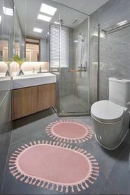 Resim My Evilla Modern Simirna Dekoratif Peluş Oval Ponpon Saçaklı Klozet Takımı Pembe 