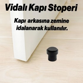 Resim Kapı Stoperi Metal Siyah Düz Model Vidalı Montaj Kauçuk Başlıklı Kapı Tamponu Durdurucu Koruyucu 