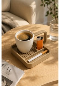 Resim Kahve Sunum Tepsisi Çok Bölmeli Masa Üstü Organizer Kupa Fincan Standı Pla 12.5x11x7 Cm Krem Bej 