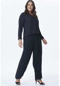 Resim Myline Ön Beden Iki Katlı Geniş Paçalı Pantalon 