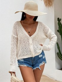 Resim Kadın Ajur Desenli Triko Kısa Hırka - Standart 