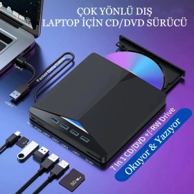 Resim Çok Fonksiyonlu 7 In 1 USB 3.0 Type-C Harici DVD Rw CD Sürücü Yazıcı Okuyucu Oynatıcı Optik Sürücü 