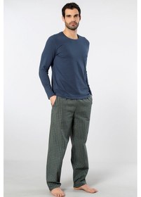 Resim Cacharel Erkek Poplin O Yaka Uzun Kollu Pijama Takım 2239/yeşil 3 Lacivert 