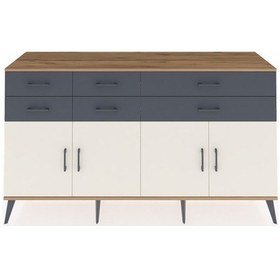 Resim Kronos Konsol 3 Raflı 6 Çekmeceli 4 Kapaklı 176x59x99 Çam-aytaşı/ Çam-aytaşı/antrasit 