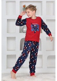 Resim Yeni Sezon Sonbahar/kış Erkek Çocuk Skate 8 Desenli Polar Pijama Takımı 4536 Kırmızı 