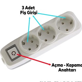 Resim Nzb Grup Priz 3'lü Anahtarlı Kablosuz Başlık Piriz Klemensli Üçlü 